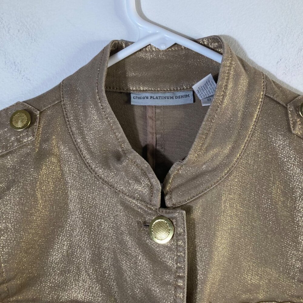 Womens Chicos Platinum Denim Utility‎ Jacket Stardust Gold M Cotton Spandex - Picture 4 of 8